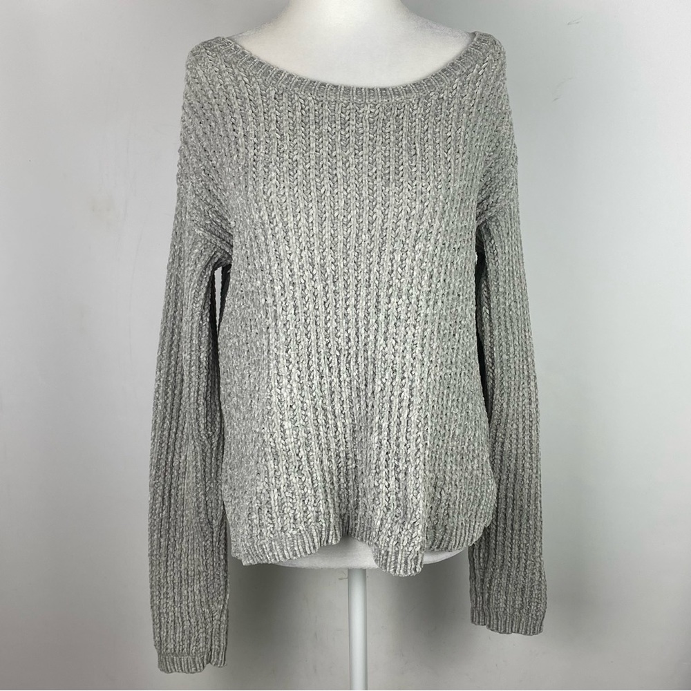 Aeropostale Sweater Womens Medium Gray Scoop Neck Long Sleeve Lightweight Ladies